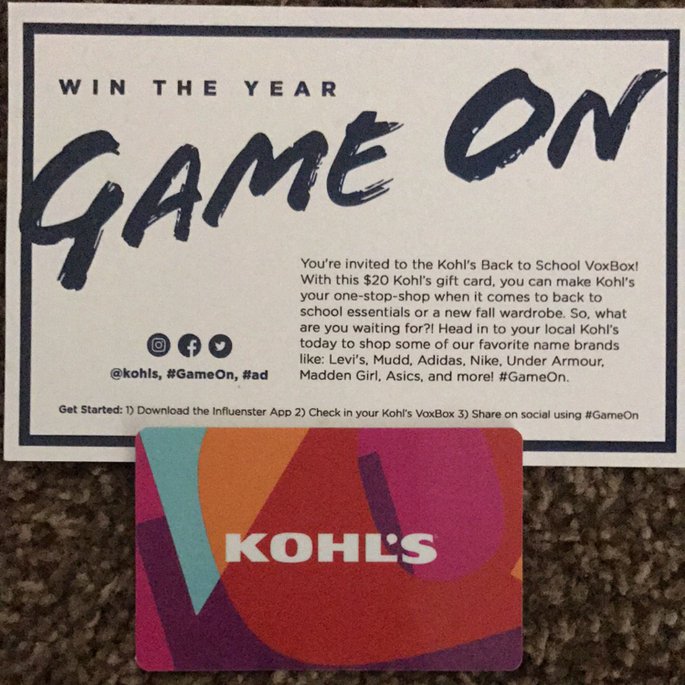 GarrisonLady's tweet photo. @kohls #gameon #ad #inflienster got my free $20 kohls card to buy back to school stuff. Thanks Influenster. https://t.co/xchlNMsLYJ