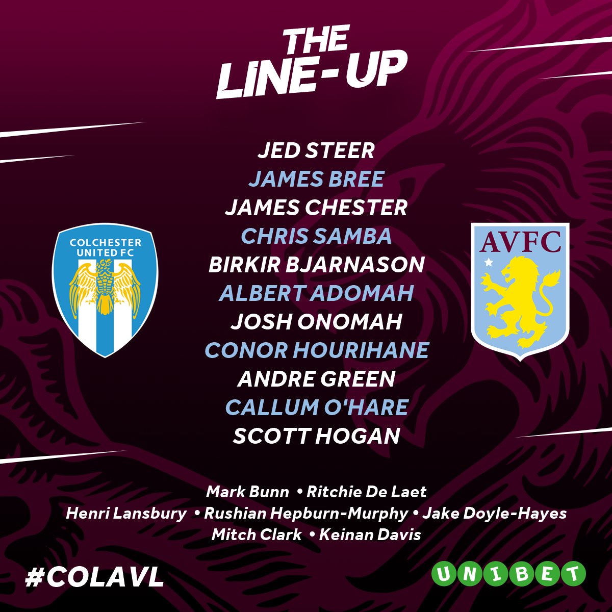 Colchester United vs Aston Villa match thread DGziYiiXkAEKj8h