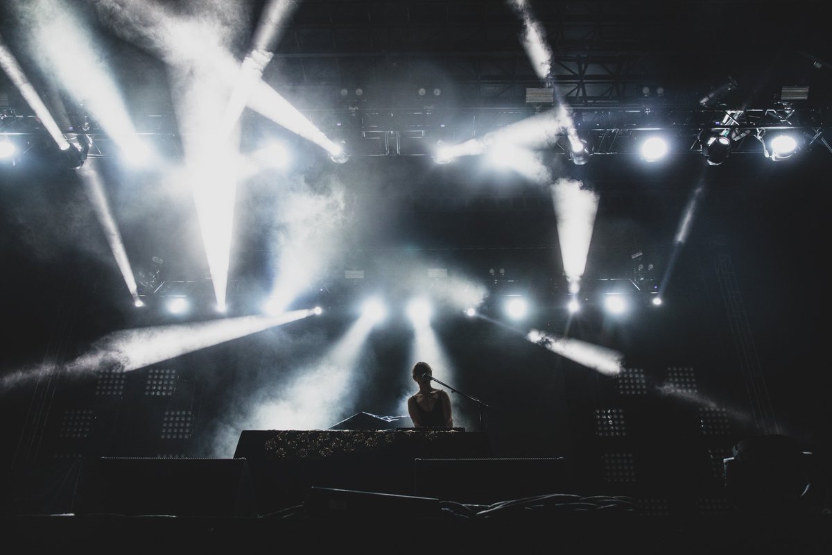 Moogfest's tweet image. Under the lights with @jessy_lanza at #Moogfest2017.