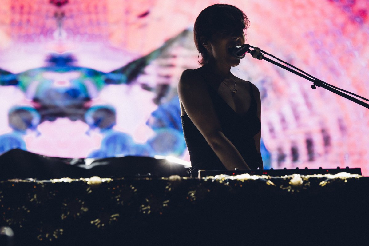 Moogfest's tweet image. Under the lights with @jessy_lanza at #Moogfest2017.