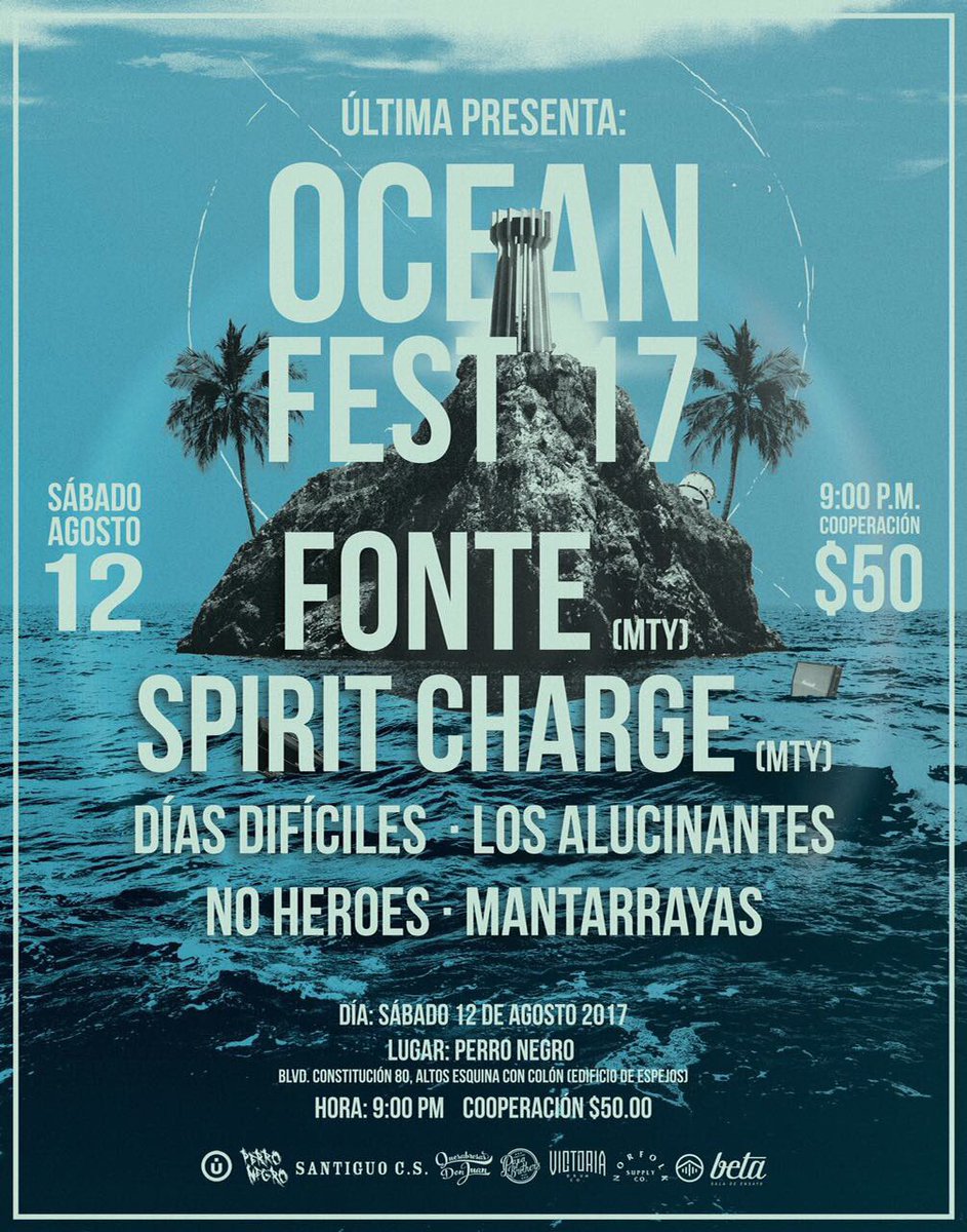 DiasDificilesMX's tweet photo. Sábado próximo nos vemos en @PerroNegroTRC junto a @fontemx, @MantarrayasMx y más. #OceanFest17 https://t.co/NCKzkoHhwk