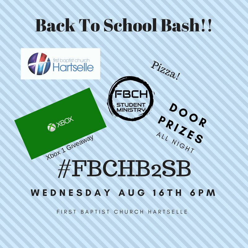 youthFBCH's tweet photo. #FBCHB2SB

Giving away an Xbox one at our Back to School Bash next wednesday, must be present to win. https://t.co/z7CEvr2wuF