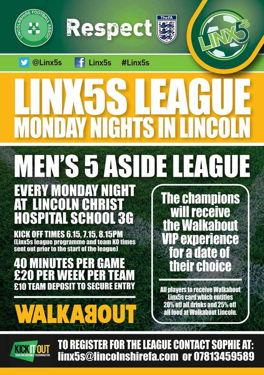 Linx5s's tweet photo. The next #Linx5s league kicks off soon! Don't miss your chance to win the @Walkaboutlinc VIP prize! 🆕⚽️⬇️ https://t.co/4rrR2AG0WT
