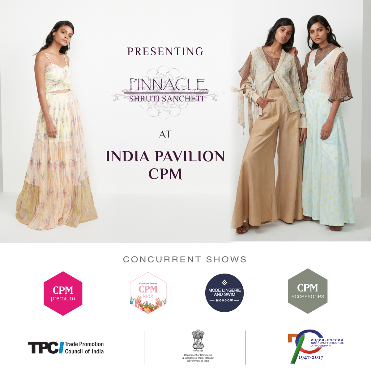 tpcifashion's tweet photo. Merging simplicity, feminity with sophistication, catch 'Pinnacle' by @ShrutiSancheti1 at #IndiaPavilion in #CPMMoscow by @TPCI_ &amp; @DoC_GoI https://t.co/qzdvO2muPl