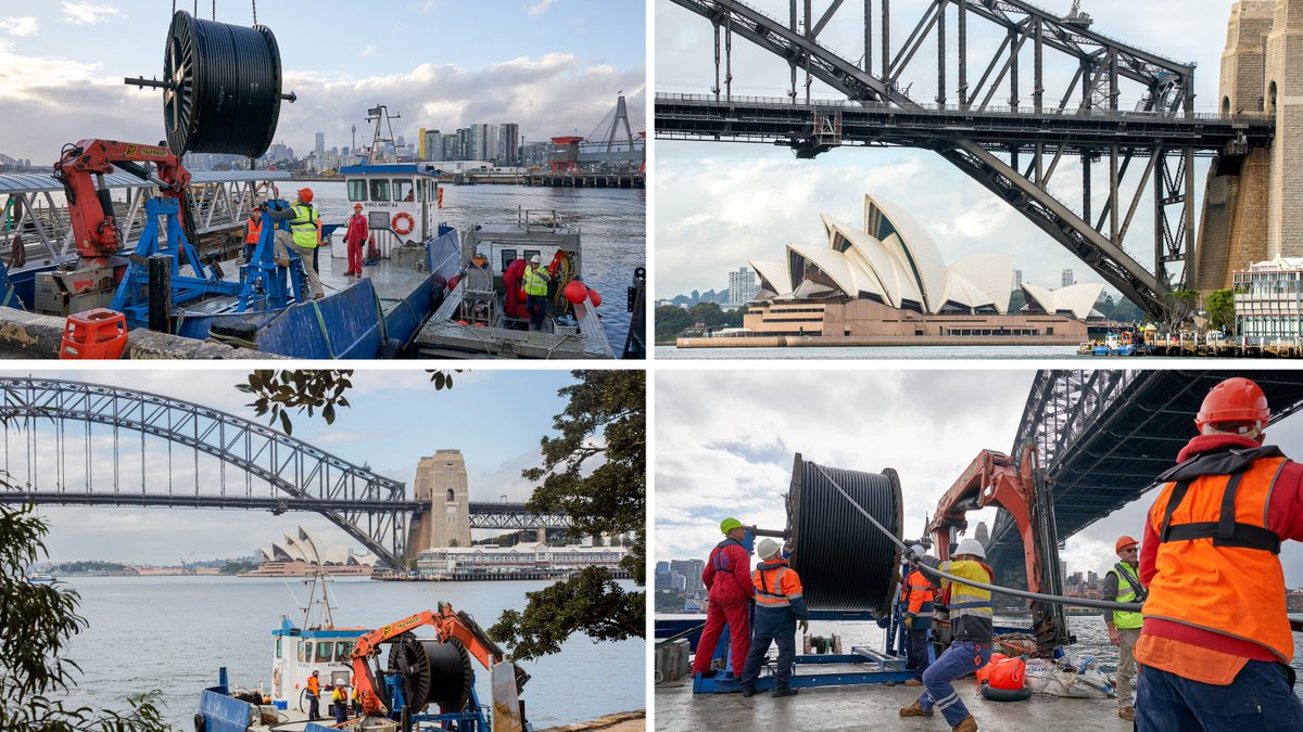 Visionstream_'s tweet photo. Just another day at the office for our team as they install a 720 fibre ‘flextube’ across Sydney Harbour. Read more: https://t.co/m6GNWmEjE2 https://t.co/QUFIK7piDQ