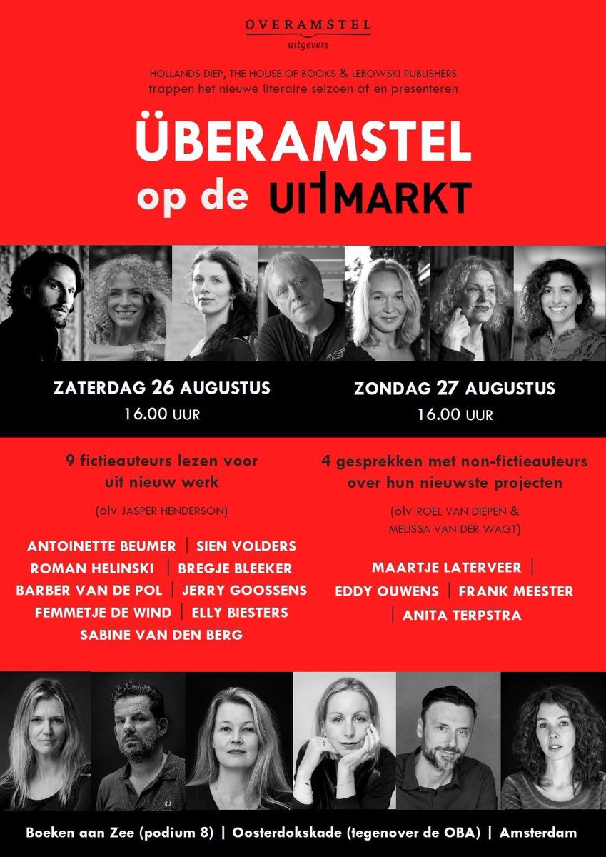 LebowskiBooks's tweet photo. Zat&amp;zon (16u) zijn we present op de #Uitmarkt met @Uberamstel: de aftrap van het seizoen van @hollands_diep, @TheHouseofBooks en Lebowski https://t.co/HRs8eMKhdm