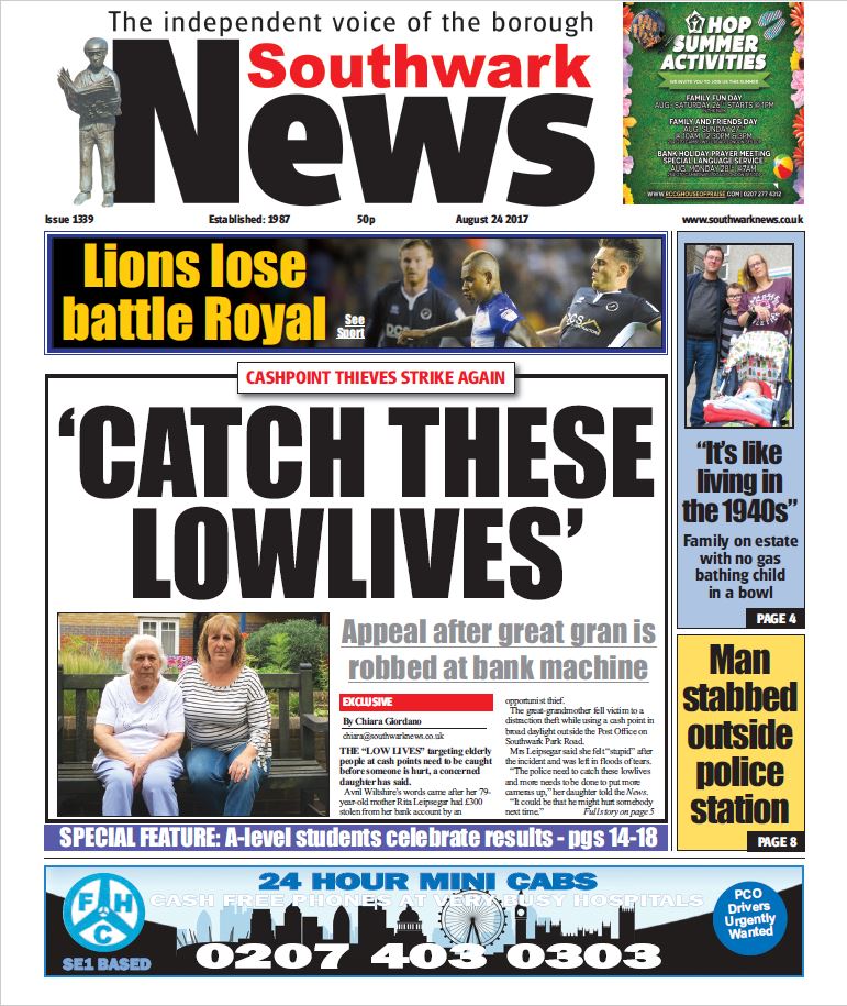 Southwark_News's tweet photo. Good morning everyone, here is the front page of this week's Southwark News (1/2). https://t.co/FLyJzN4Yde