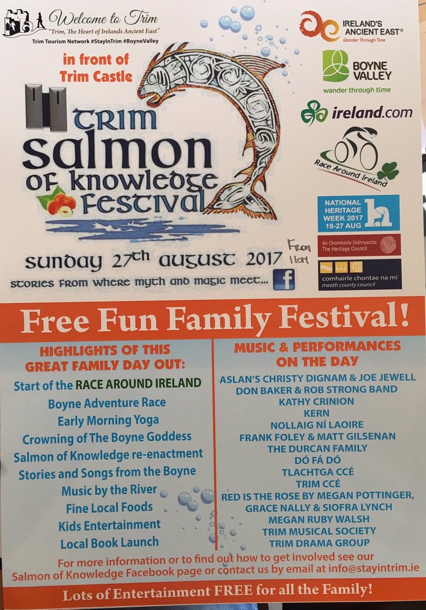 Best wishes to all involved in the inaugural <a href="/SalmonOfKFest/">Trim - Salmon of Knowledge Festival</a> &amp; <a href="/BoyneAdventureR/">Boyne Adventure Race - Trim</a> from all #KingJohnsSummerProm