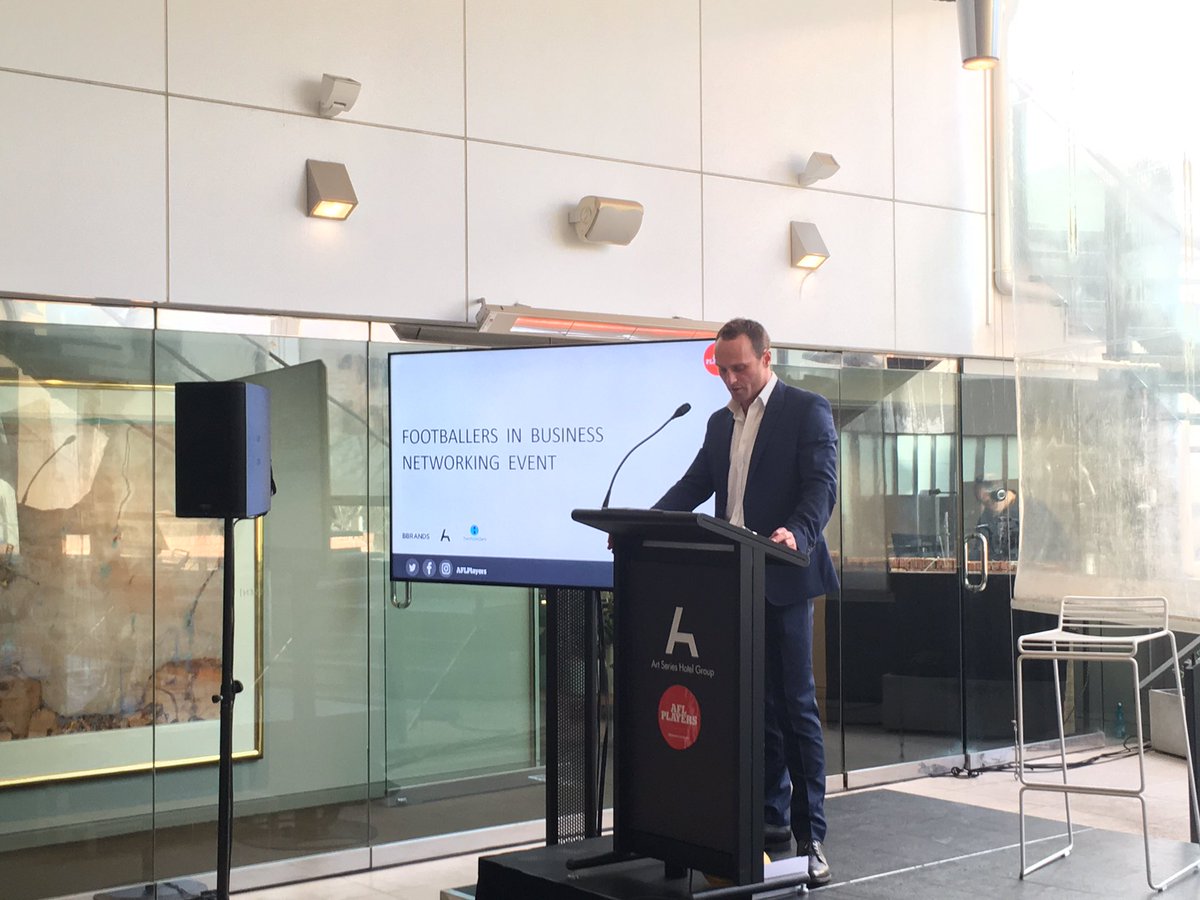 AFLPlayers's tweet photo. .@BradSewell12 opens the inaugural Footballers in Business event at @ArtSeriesHotels. Brought to you by @TwoPointZeroAu. https://t.co/YTnEZhDziH