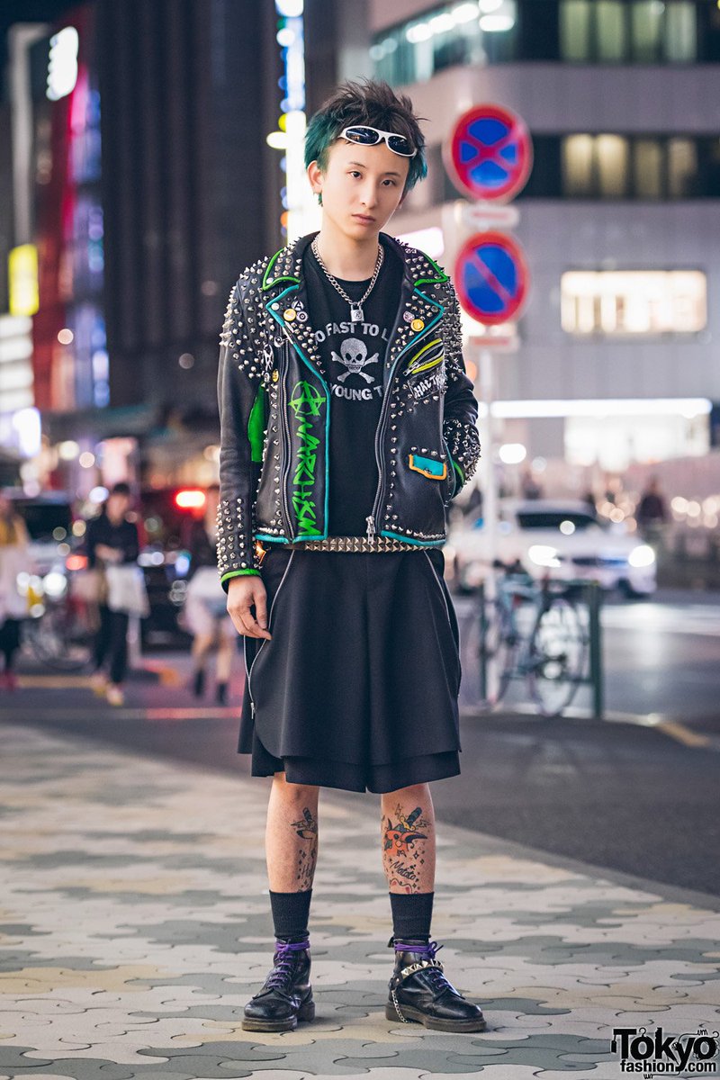 Harajuku punk in studded leather jacket, “Too Fast To Live Too Young To ...