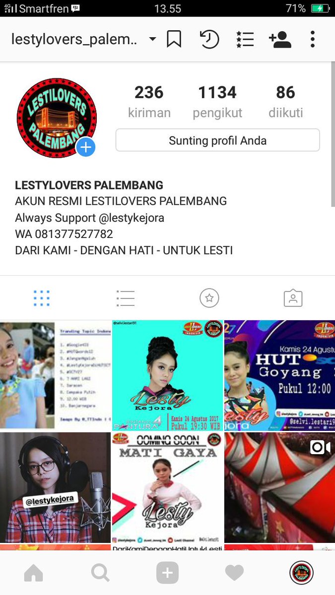Sambil promosi buat leslove yg ada di palembang yuk gabung bareng kita <a href="/Lesti_Jenong_DA/">Lestykejora</a>  #LestyKejoraDiHUTSCTVke27