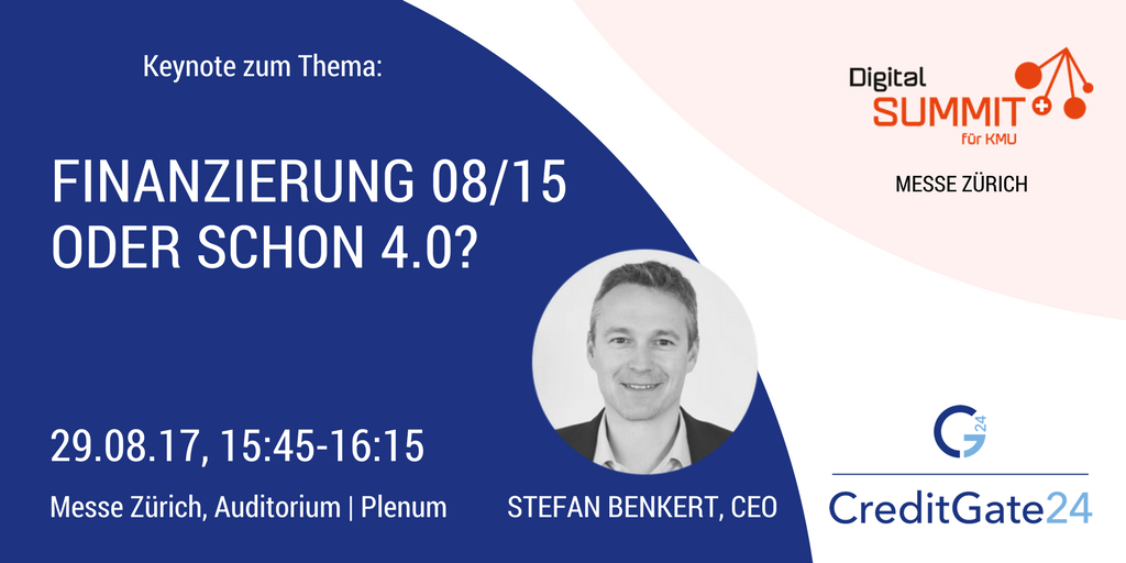 creditgate24's tweet photo. Finanzierung 08/15 oder schon 4.0? | 29.08.17 - 15:45 | Keynote am @digitalkmu #creditgate24 #wirfinanzierenkmu #crowdlending #fintech #kmu https://t.co/cBikgjJywH