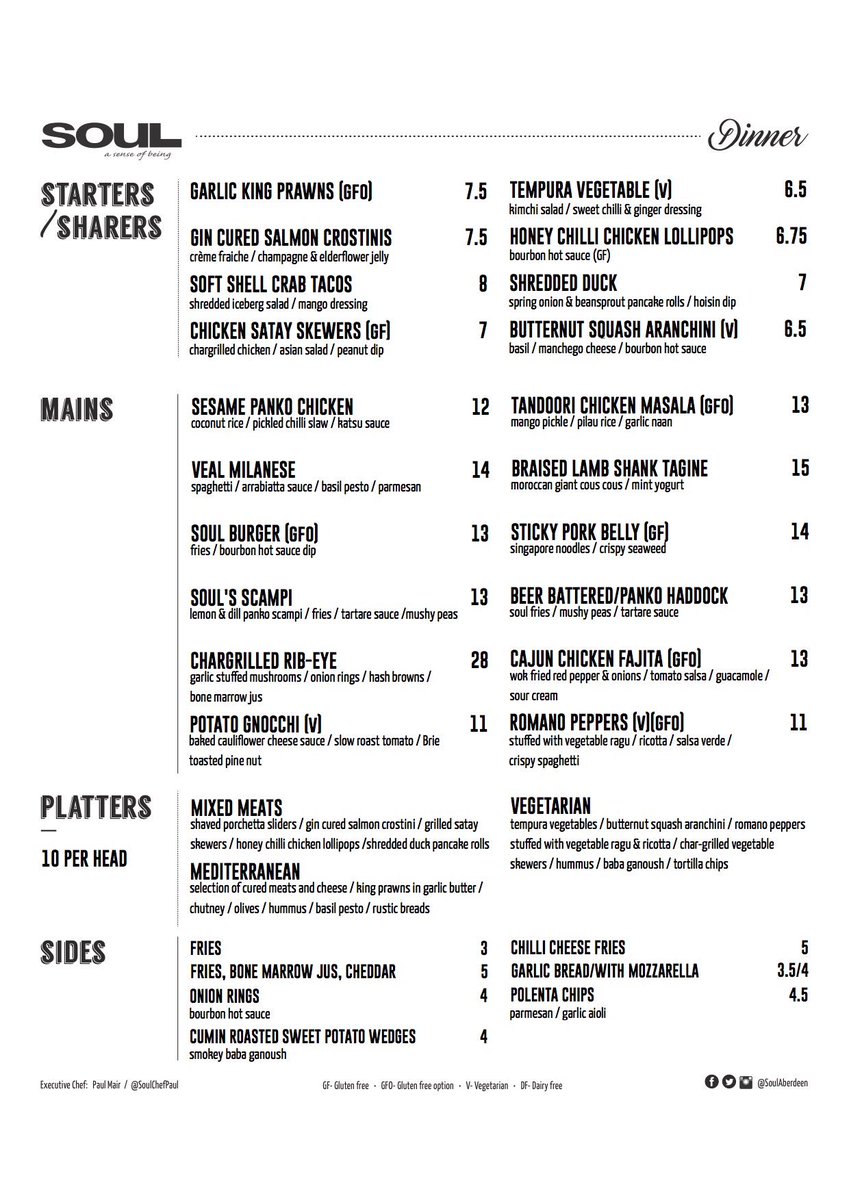 SoulAberdeen's tweet photo. our NEW food menus launch today!! Take a look! Share with your friends! Our kitchen team have worked hard to bring some new dishes! 👨🏻‍🍳 https://t.co/7htt9lBcNM