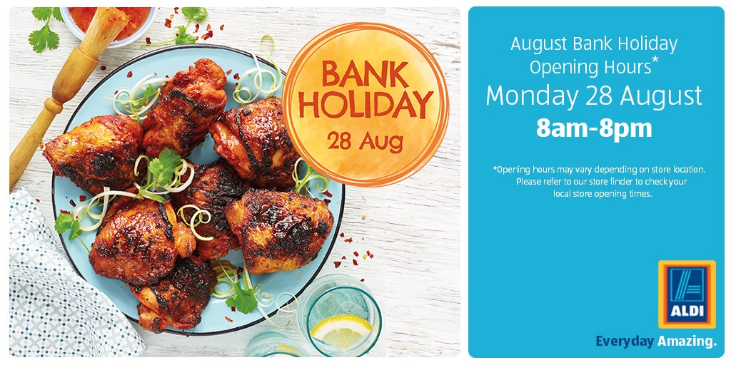AldiUK's tweet image. Don't fret this final #BankHoliday - we'll be open on Monday from 8am-8pm! Some store opening hours may differ depending on location.