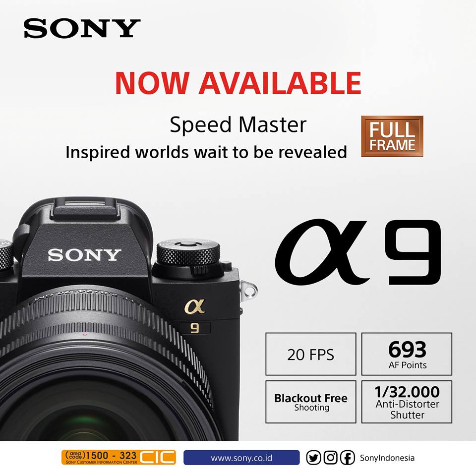 SonyIndonesia's tweet photo. Dapatkan kamera full-frame Sony terbaru α9, yg melampaui semua harapan dalam dunia Digital Imaging. Beri pengalaman fotografi yg luar biasa. https://t.co/YJgBGobKww