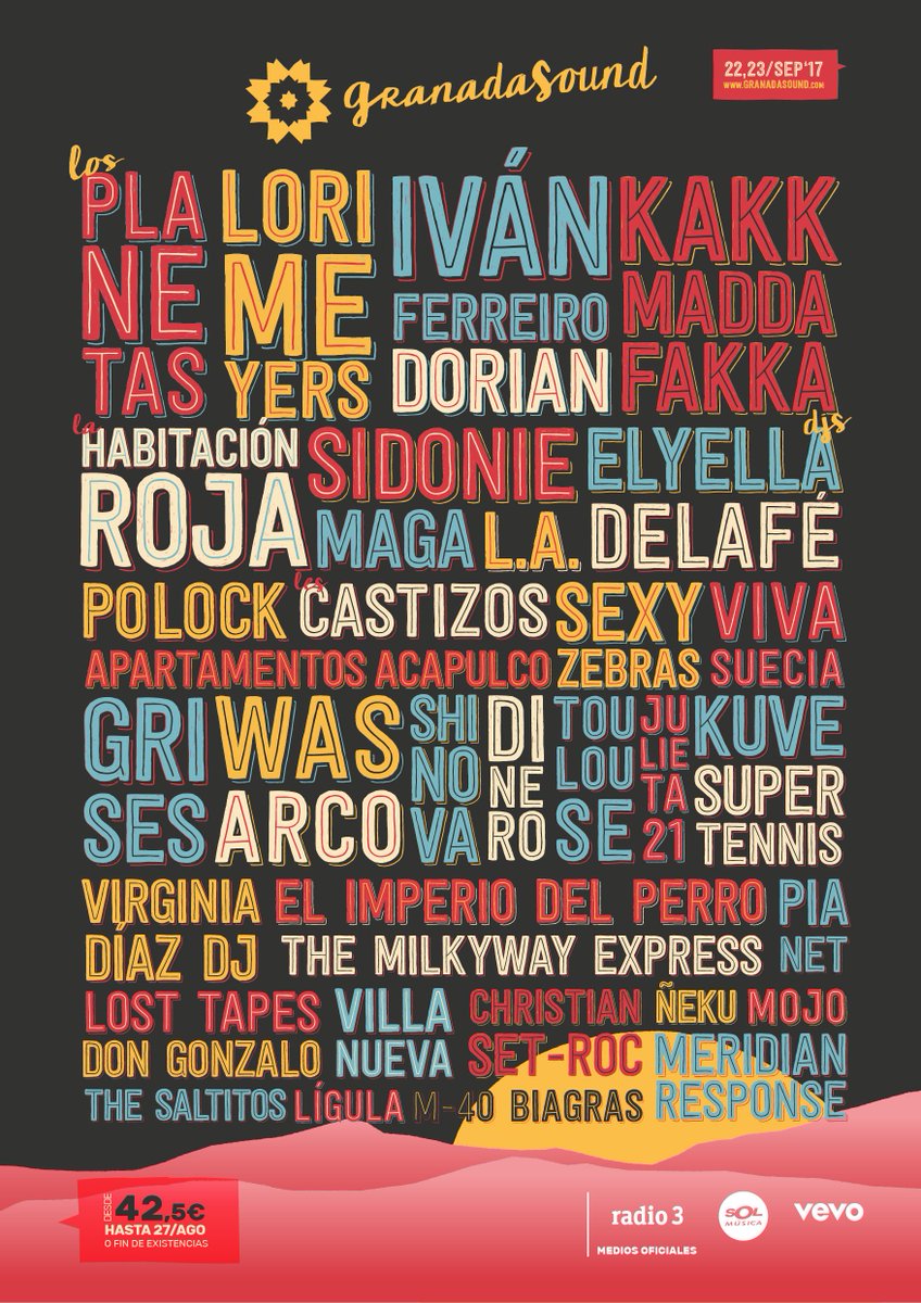GranadaSound's tweet photo. ¡SOLO 1 MES PARA #GranadaSound2017! ¡Y completamos el cartel del 6º aniversario!

¡ÚLTIMOS ABONOS A LA VENTA!
https://t.co/MmVLDIsqgH https://t.co/6quQMqe5xb