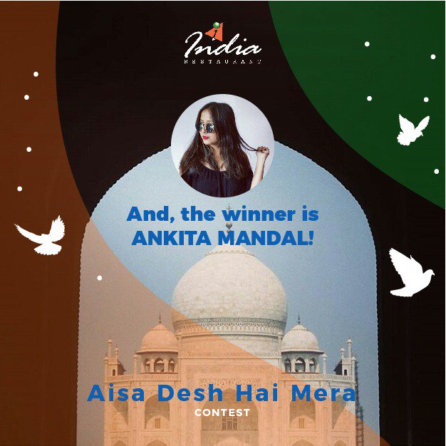 indrestaurant's tweet photo. Congratulations Ankita, on winning the #AisaDeshHaiMera contest, and with it loads and loads of food! Yay!

#HumaraIndia https://t.co/e71EVRMoWz
