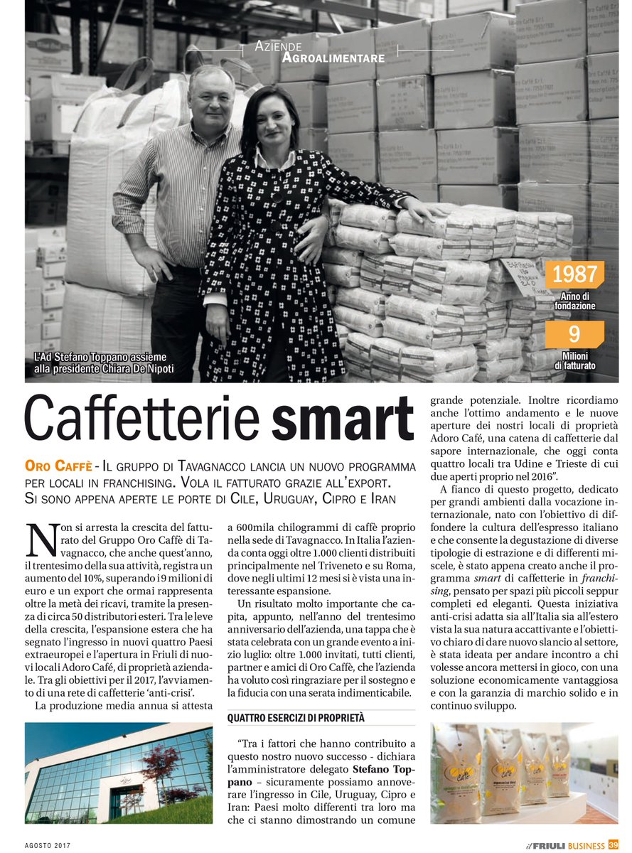 OROCaffe_ITA's tweet photo. Grazie a @IlFriuli #goodjob #rassegnastampa #caffetterie #Smart #orocaffe #ADORO https://t.co/utuPariq5y
