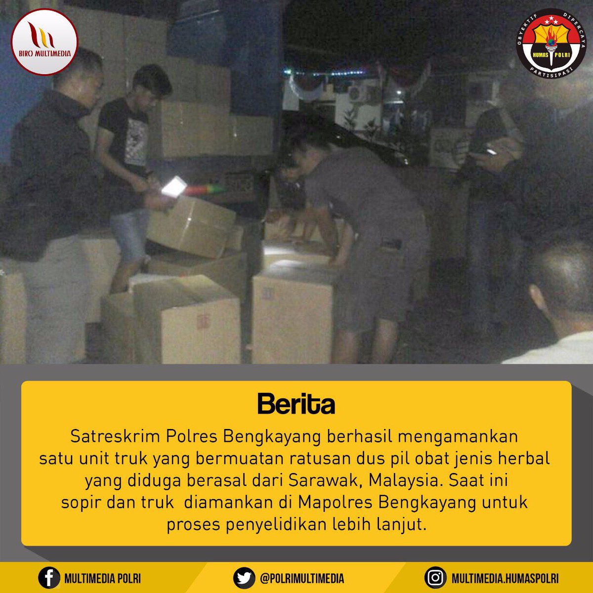 Satreskrim Polres Bengkayang berhasil mengamankan ratusan dus obat herbal asal Serawak, Malaysia  #polri #bravopolri #polrijaya