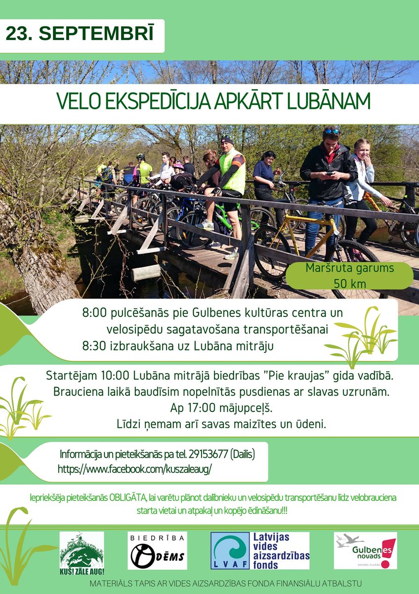 Jau tagad zinām, ka 23.septembrī brauksim velo ekspedīcijā apkārt Lubānam. Aicinām arī tevi! <a href="/LVAFA_LV/">LVAFA</a> <a href="/Gulbenes_novads/">Gulbenes novada pašvaldība</a> <a href="/Lubanas_novads/">Lubānas novads</a>