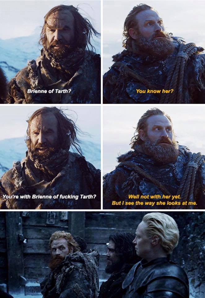 Rebeka_Kusch's tweet photo. Can we just all agree Tormund + Brienne is THE BEST LOVE STORY EVER?  :D <3 #GameOfThrones #Lovestory #BrienneTormund4Life #GoTS7e6 https://t.co/z7xYFcfper