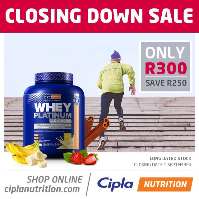 Pay R300 for a 2kg Whey Platinum Advanced online at bit.ly/2d2YWdt, while stocks last!

Stock Remaining:

🍌: 145 units
🥞: 190 units