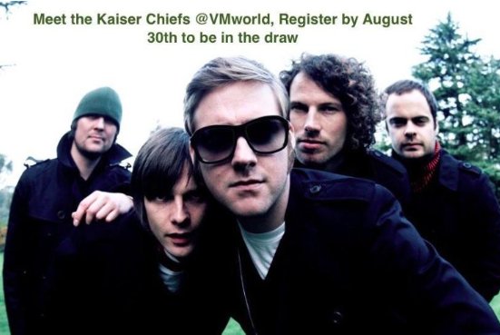 VMware_EMEA's tweet photo. Want to meet The Kaiser Chiefs at the VMworld Party? Register for #VMworld Europe by Aug 30 for your chance to win! https://t.co/0oR5t4SoXv https://t.co/88nbRLRF2T