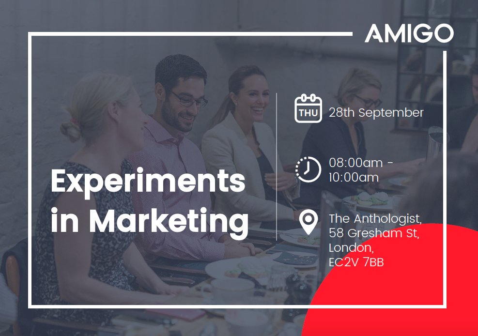 Very excited to host another <a href="/AmigoTechnology/">Amigo</a> marketers breakfast in September. We're discussing experiments in #marketing. DM to attend.