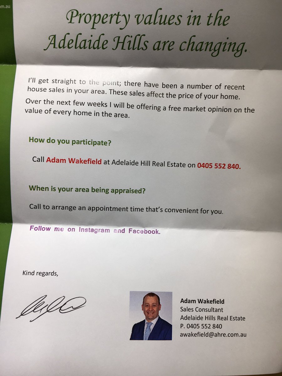 But we have a No-Junk-Mail sticker on our mailbox.... #realestateagents #adelaidehills