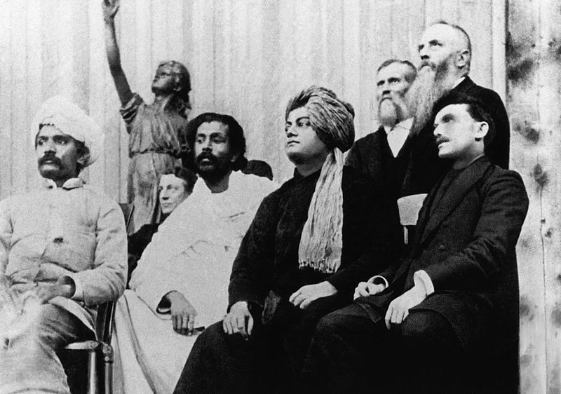 IndiaHistorypic's tweet photo. 1893 :: Virchand Gandhi (First Left)  With Swami Vivekananda at Parliament of Religions , Chicago https://t.co/UMnAZXHL5h