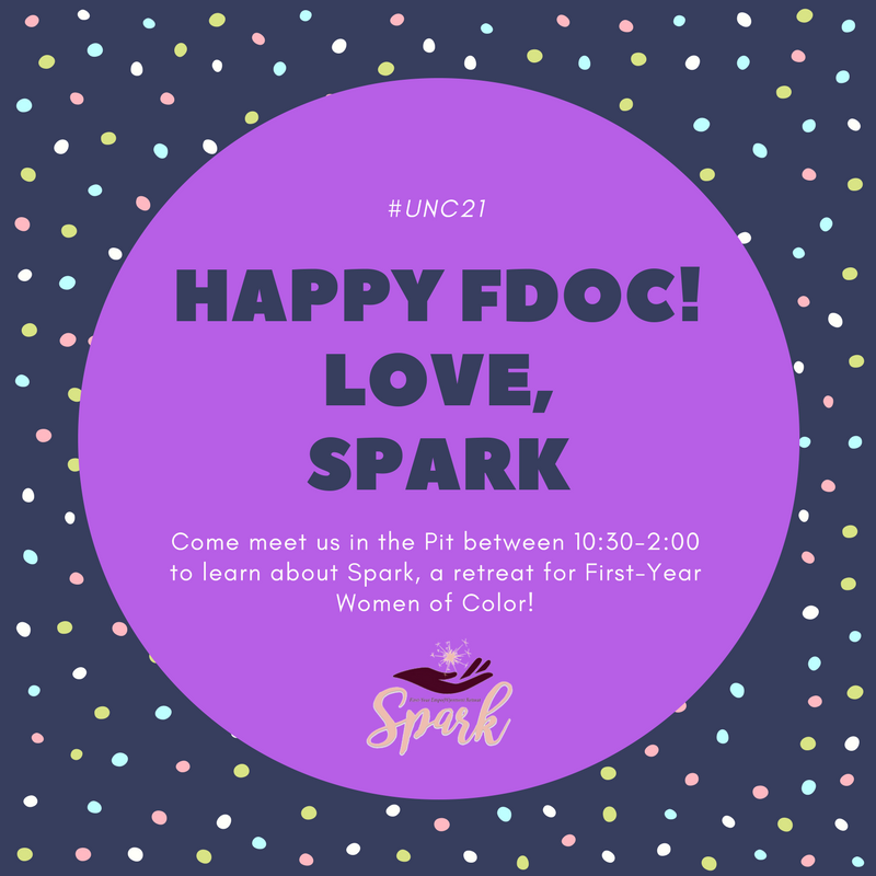 UNCSpark's tweet photo. Happy FDOC #UNC21 - we would love to meet you today in the pit to tell you more about UNC SPARK!💜✨ https://t.co/ZNLH6EDvPr