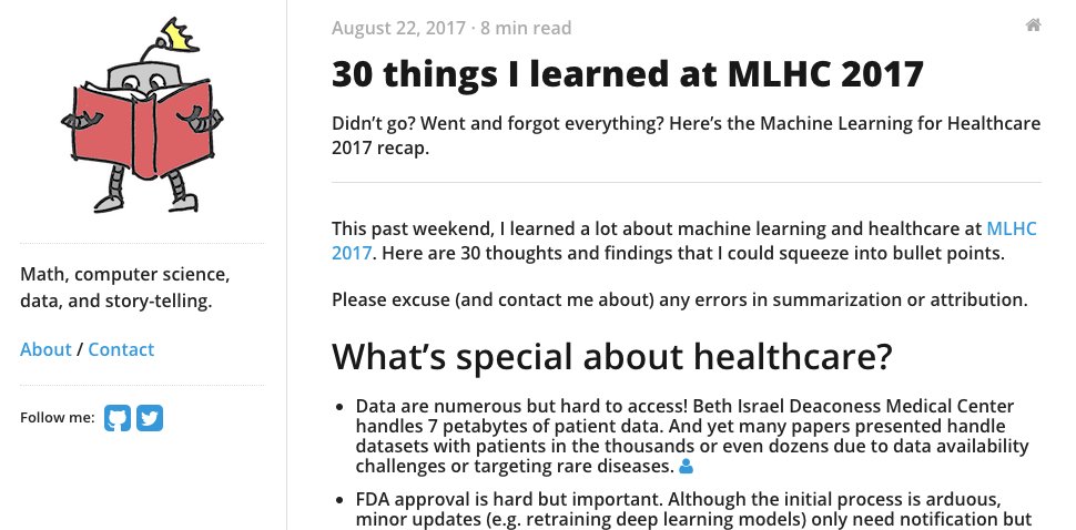 machine learning and healthcare in 2017: what i learned at #mlhc2017: irenechen.net/blog/2017/08/2…