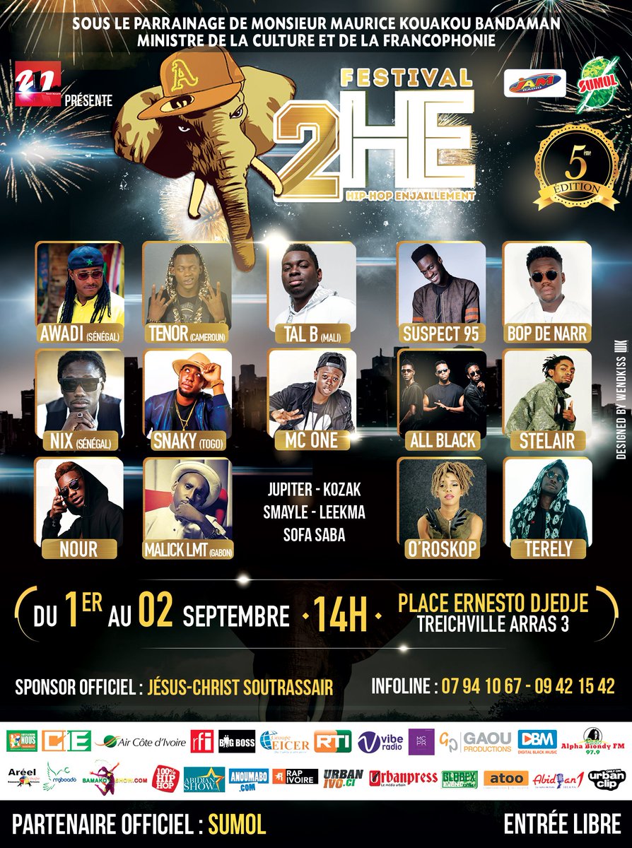 Nurvprod's tweet image. 2NProd a le plaisir de vous inviter à la 5ème édition du Festival Hip Hop Enjaiement Côte d'ivoire.
#f2heci #CIV225 #team225 #NashNouchi
