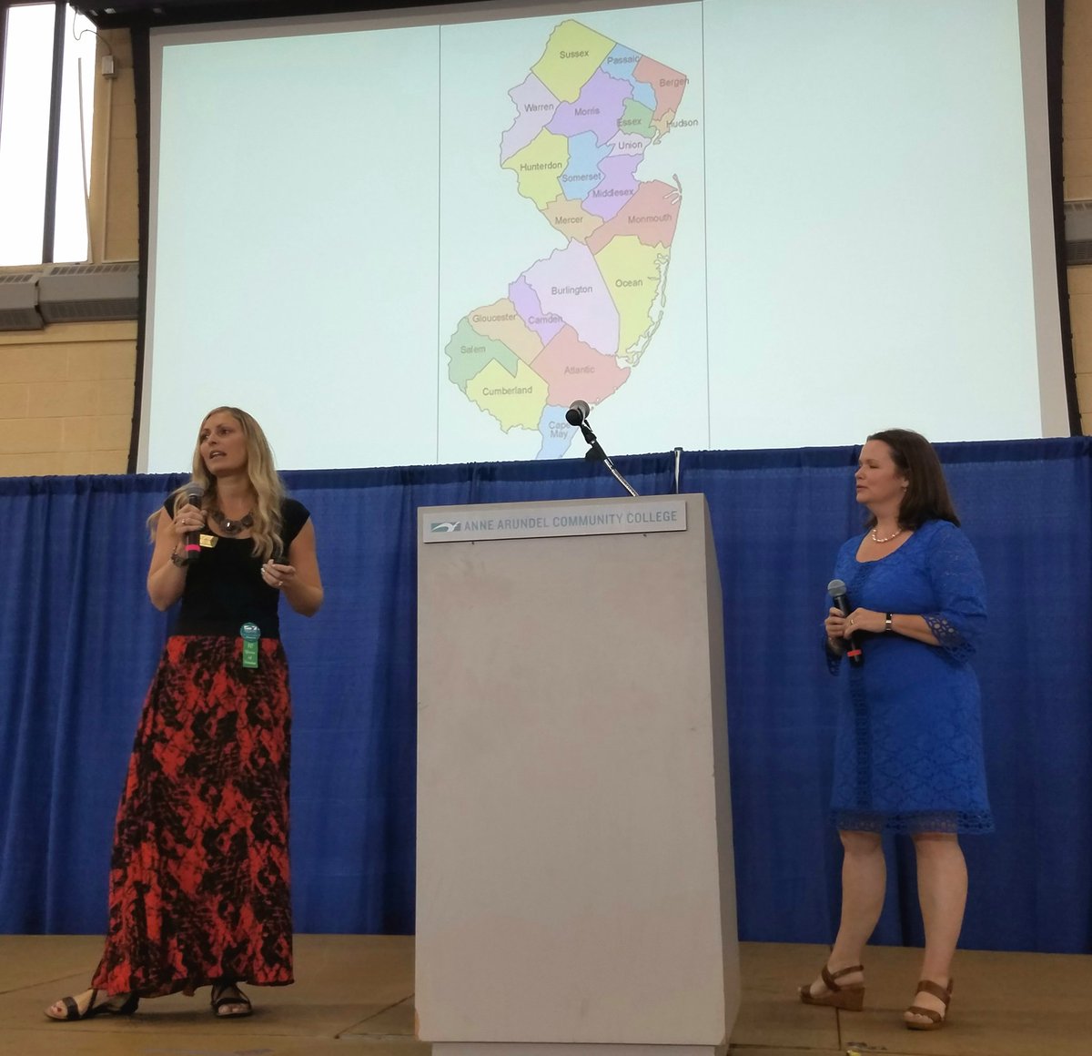 AnneArundelCC's tweet photo. Jackie Gambone &amp; Cari Bixler explain how a Jersey accent  relates to your values &amp; our work. #bringyourwholeself  #aaccconvocation https://t.co/2i1kNmI1zM