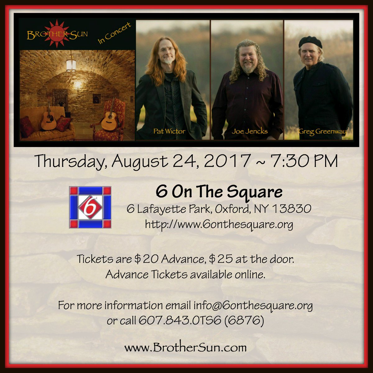 Can't make our Thursday Concert <a href="/6onthesquare/">6 On The Square</a> ?  Stream it live on Concert Window!  concertwindow.com/98095-6-on-the… #FOLK #finaltour