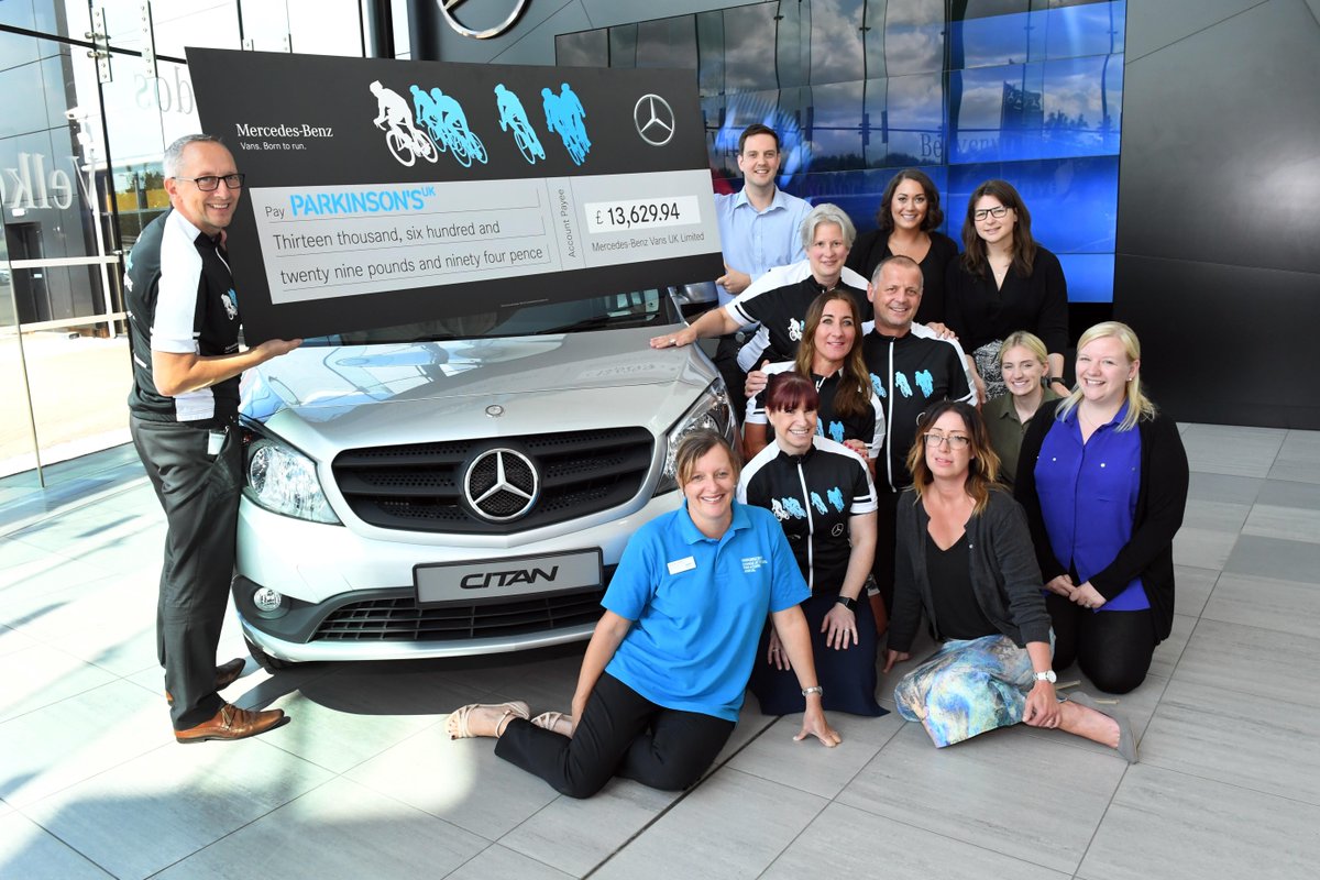 MBVansUK's tweet photo. 50 Mercedes-Benz Vans UK staff took part in the #ManchestertoBlackpool bike ride, and raised £13,629.94 for @ParkinsonsUK. Well done team! https://t.co/JISXUEyTPk