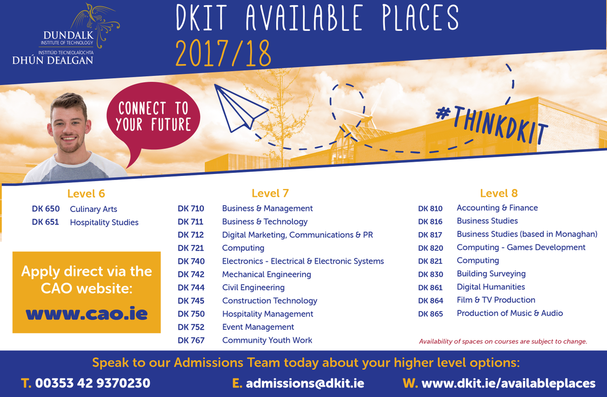 DkIT_ie's tweet photo. REMINDER: Vacant Places application opens at 12 noon today. #ThinkDkIT  https://t.co/JARvqoPAgr https://t.co/ElBhoh0JUa