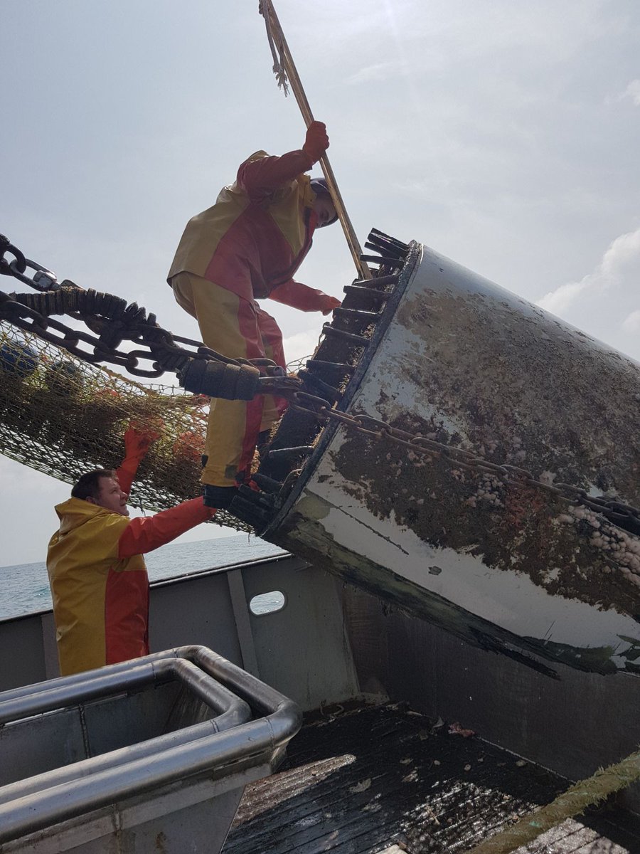 Gedumpte windmolen in de netten. Oost v/d Bruine Bank. Vanmorgen op de UK-48. Bedankt v/d schade aan onze netten beste #windmolenindustrie
