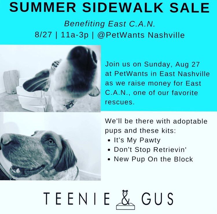Thanks to our friends Teenie and Gus for donating 10% of their sales to us! 8/27 11am-3pm @ 962 Woodland St., Nashville, TN 37206