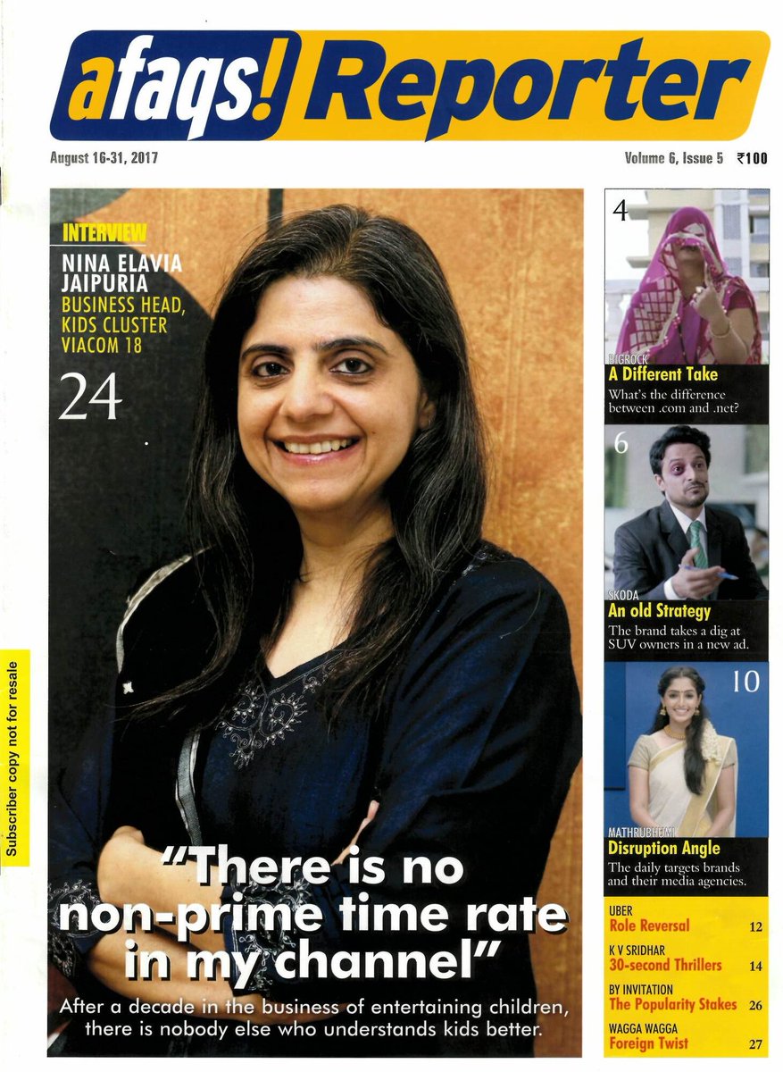 viacom18's tweet photo. .@NinaJaipuria, Head - Kids Entertainment, shares insights on the Kids category in the @afaqs Reporter cover story.
https://t.co/HI9SThK1gu https://t.co/W7sYDHsO8I