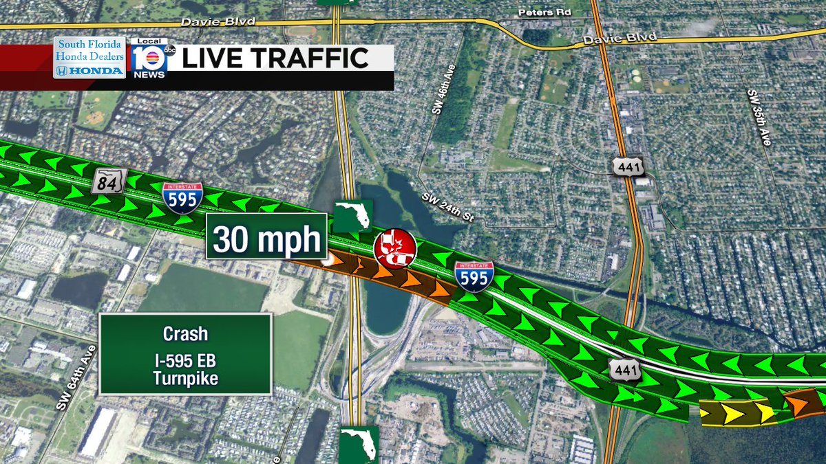 Crash on I-595 EB at Turnpike #traffic https://t.co/q99AiPi6Lx