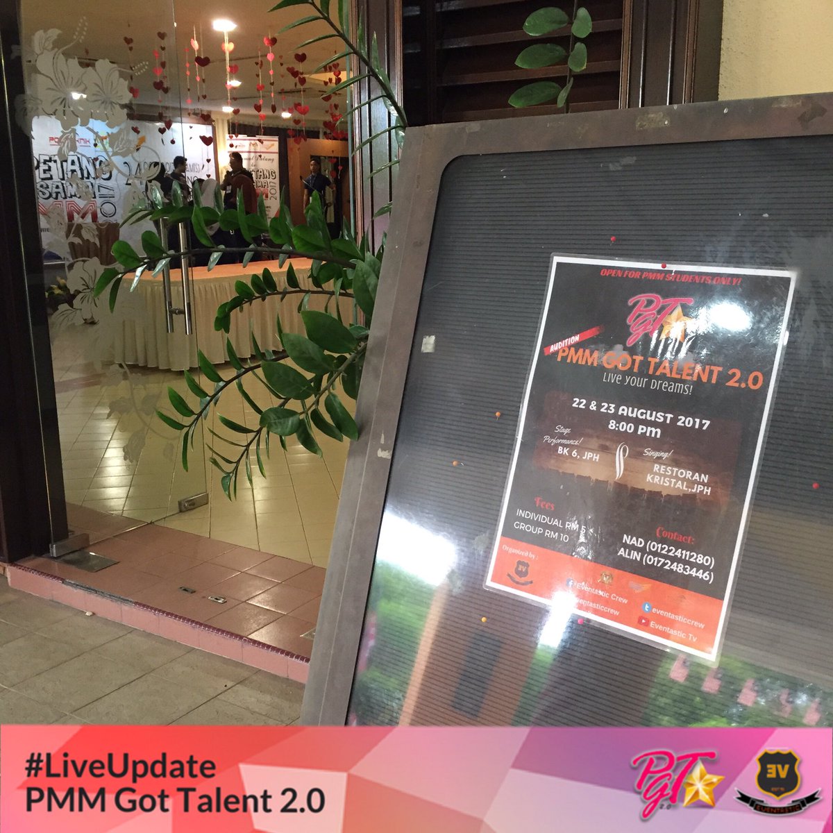 eventasticcrew's tweet photo. #liveupdate Audition PMM Got Talent 2.0 from Restoran Kristal, JPH
#pmmgottalent
#pgt2
#politeknikmerlimau
#eventasticcrew https://t.co/cQ9Ihbgnig