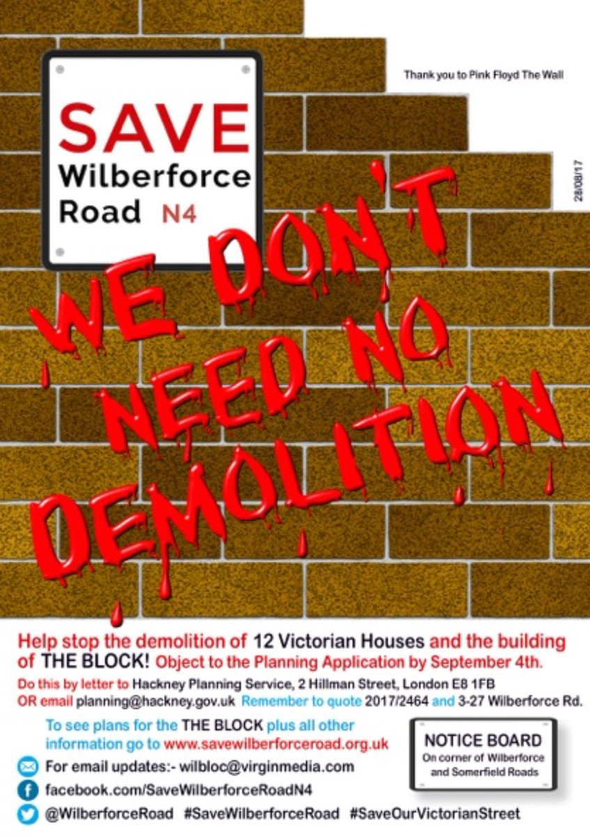 AnitaaAnderson's tweet photo. We don't need no demolition
We don't need no pullin' down
Hey! planners leave our streets alone
@WilberforceRoad https://t.co/wHDGmniP8N