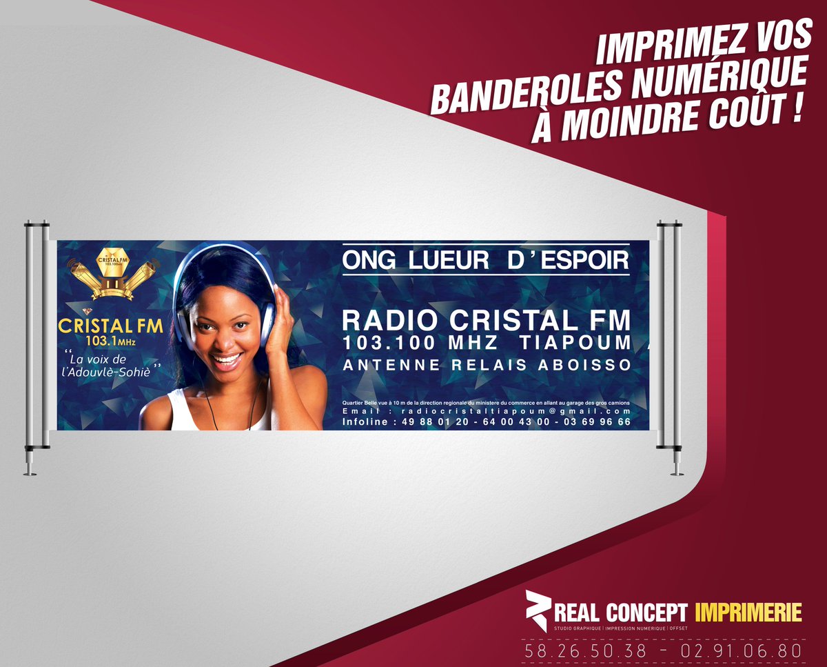 RealConcept_CIV's tweet photo. Confectionnez vos banderoles chez #REALCONCEPT à moindre coût dans le respect des délais.
#Radio #civ #abidjan #CristalFM #Banner https://t.co/Kh0ZYvuRLt