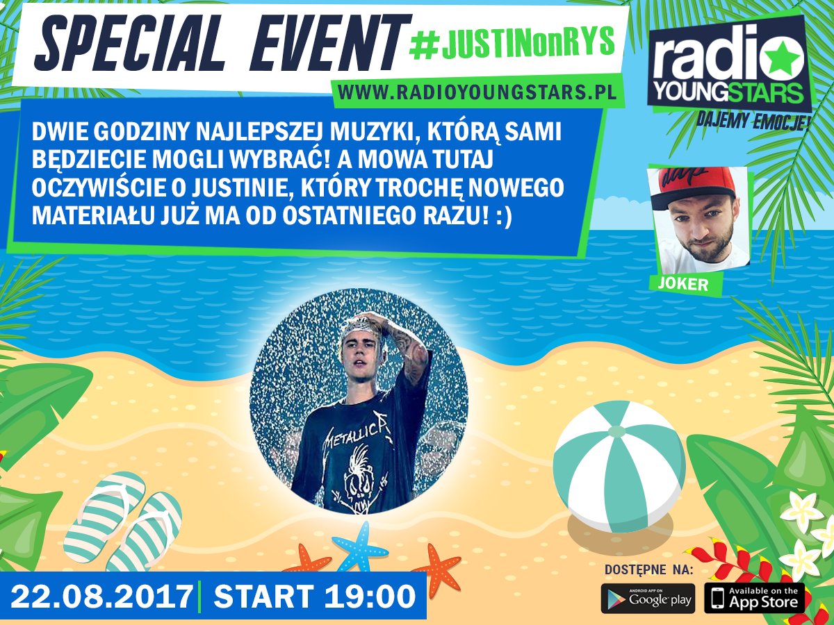 RadioYoungStars's tweet photo. #JUSTINonRYS już dzisiaj od 19:00 na radioyoungstars.pl! :) Program prowadzi standardowo @Jokeronators :D ZAPRASZAMY! :) https://t.co/DiwbXJGkkz
