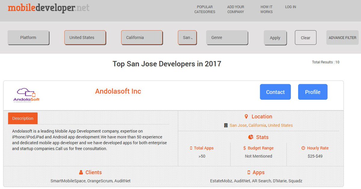 Andolasoft's tweet photo. #Andolasoft has ranked #1 as “#TopMobileDeveloper 2017” and “#1 San Jose Developers in 2017” at mobiledeveloper https://t.co/wDWEqNAINQ https://t.co/bka6bfN26K