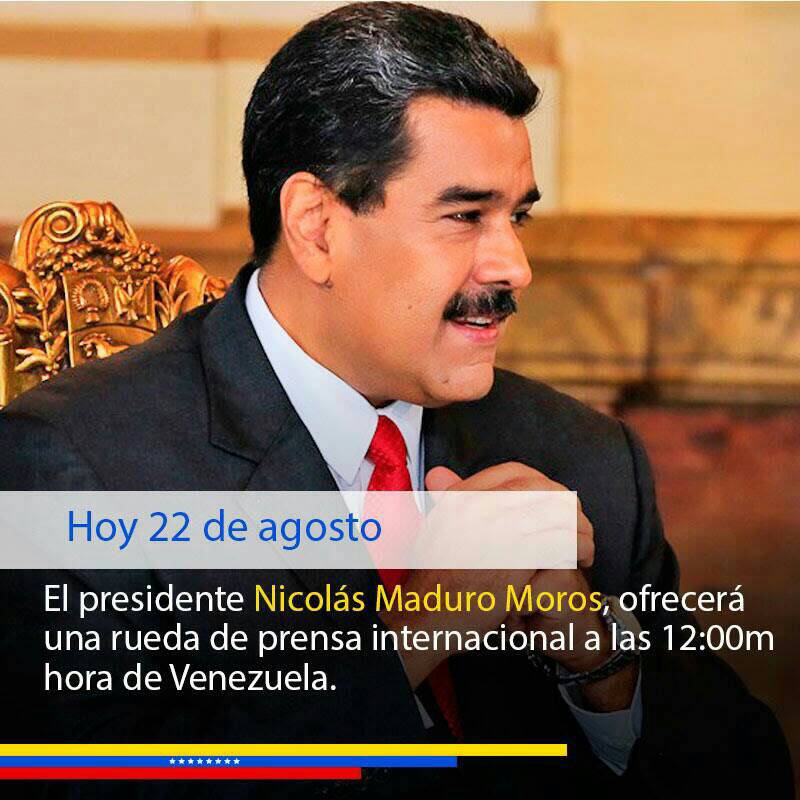 No te pierdas hoy Rueda de Prensa Internacional de nuestro Presidente Constitucional de la República Bolivariana de Venezuela <a href="/NicolasMaduro/">Nicolás Maduro</a>