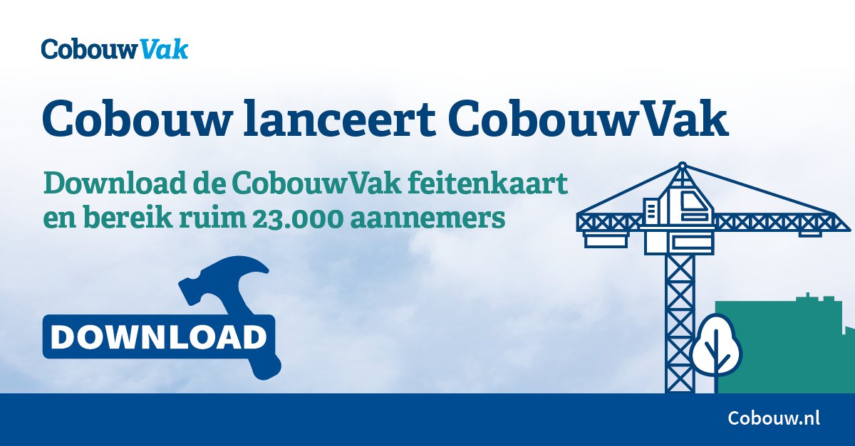Onderaannemers bereiken? Nieuw: CobouwVak. Over de advertentietarieven zal je je verbazen. intern.bereikdebouw.nl/cobouwvak