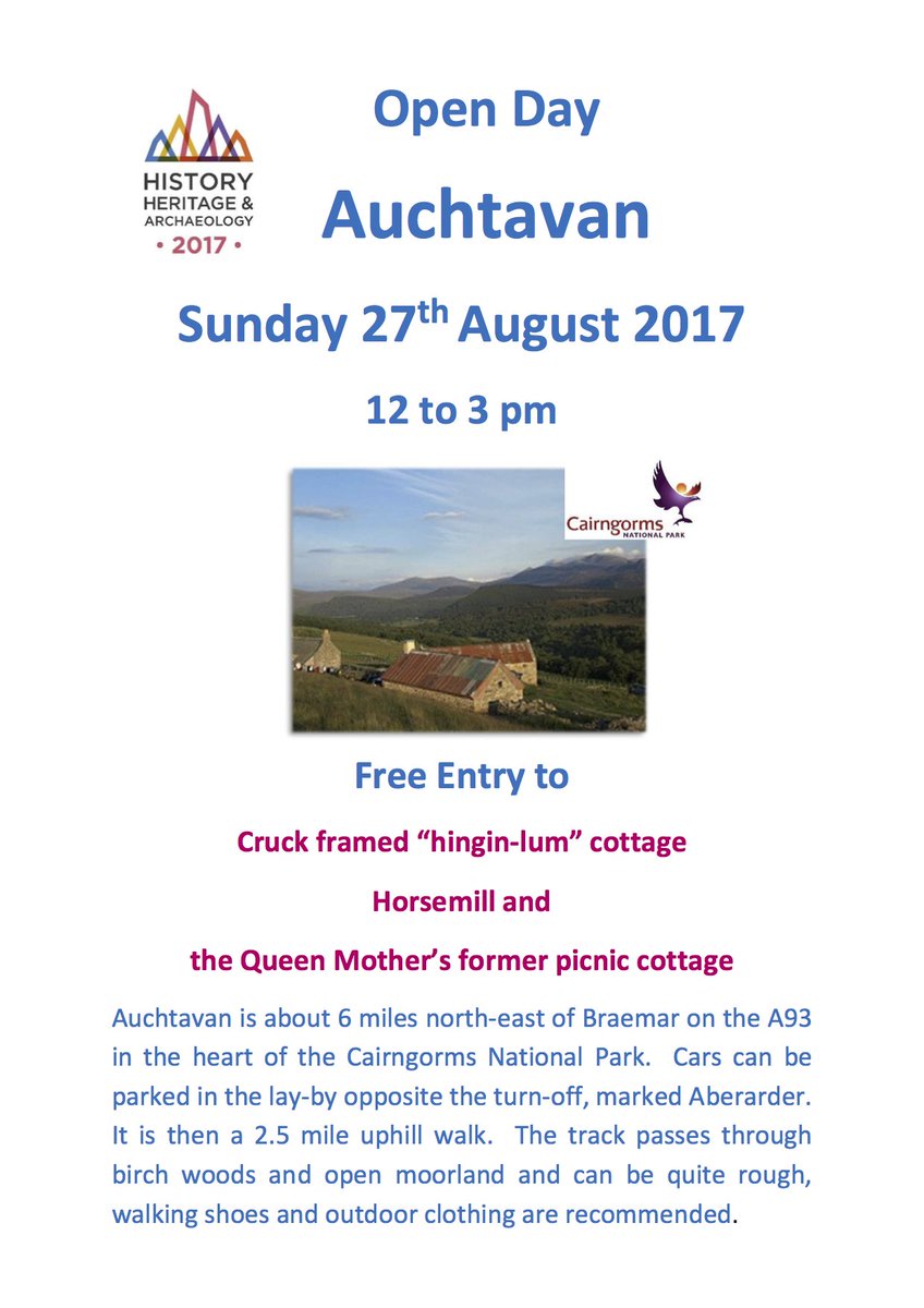 BraemarMedia's tweet photo. #Auchtavan open day Sunday 27th August - see the historic Cruck-framed โhingin-lumโ Horsemill cottage. @cairngormsnews @HistoryScotland https://t.co/KILs7lQGwI