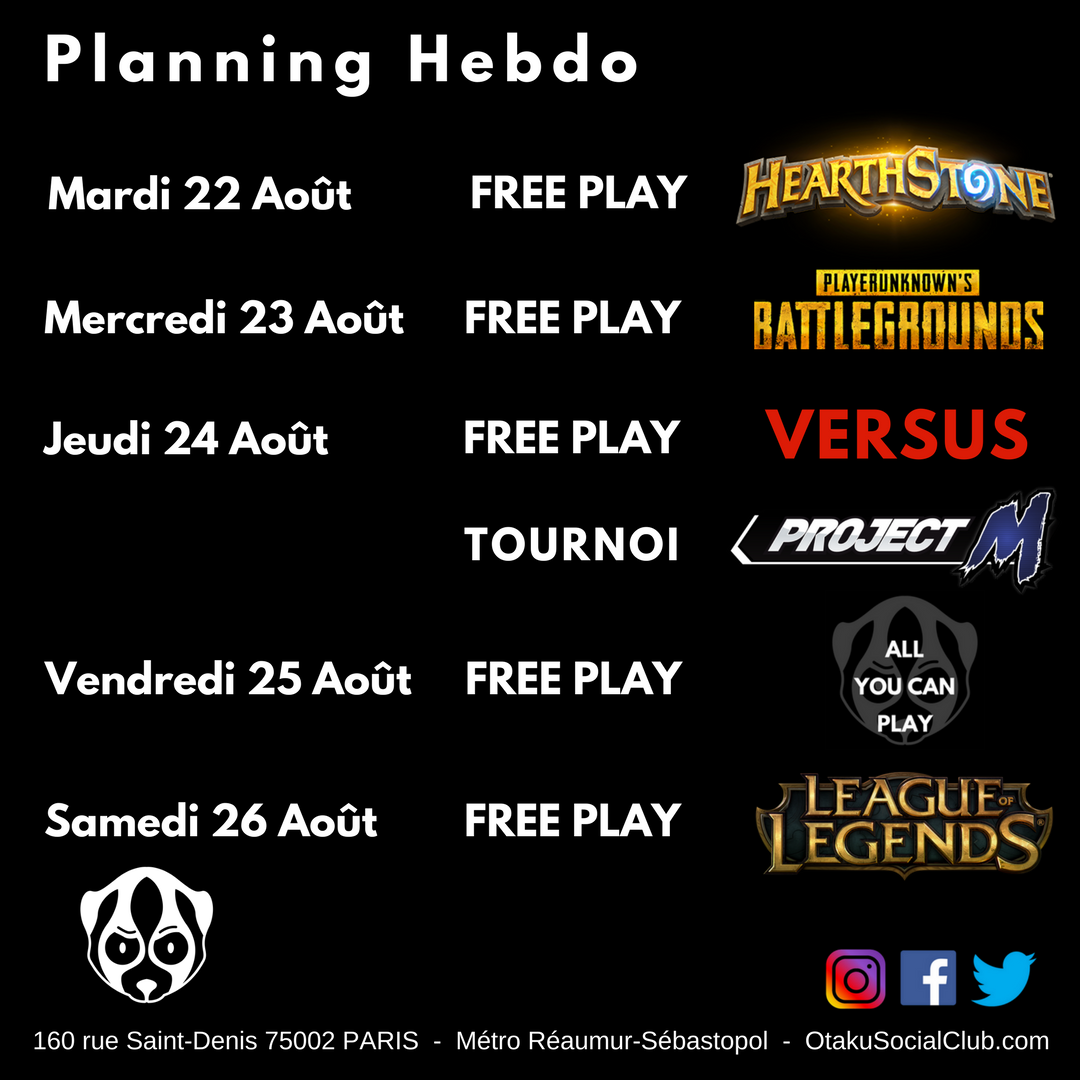 OtakuSocialClub's tweet photo. Grosse semaine esport entre les playoffs des LCS Europe et la #gamescom2017 ! Streamings à suivre sur nos écrans ! Planning du bar ici 😉 https://t.co/IjmIcDgVF4